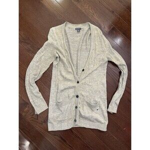 Eddie Bauer Womens XS Beige Long Cardigan Sweater 100% Cotton Button Pocket
